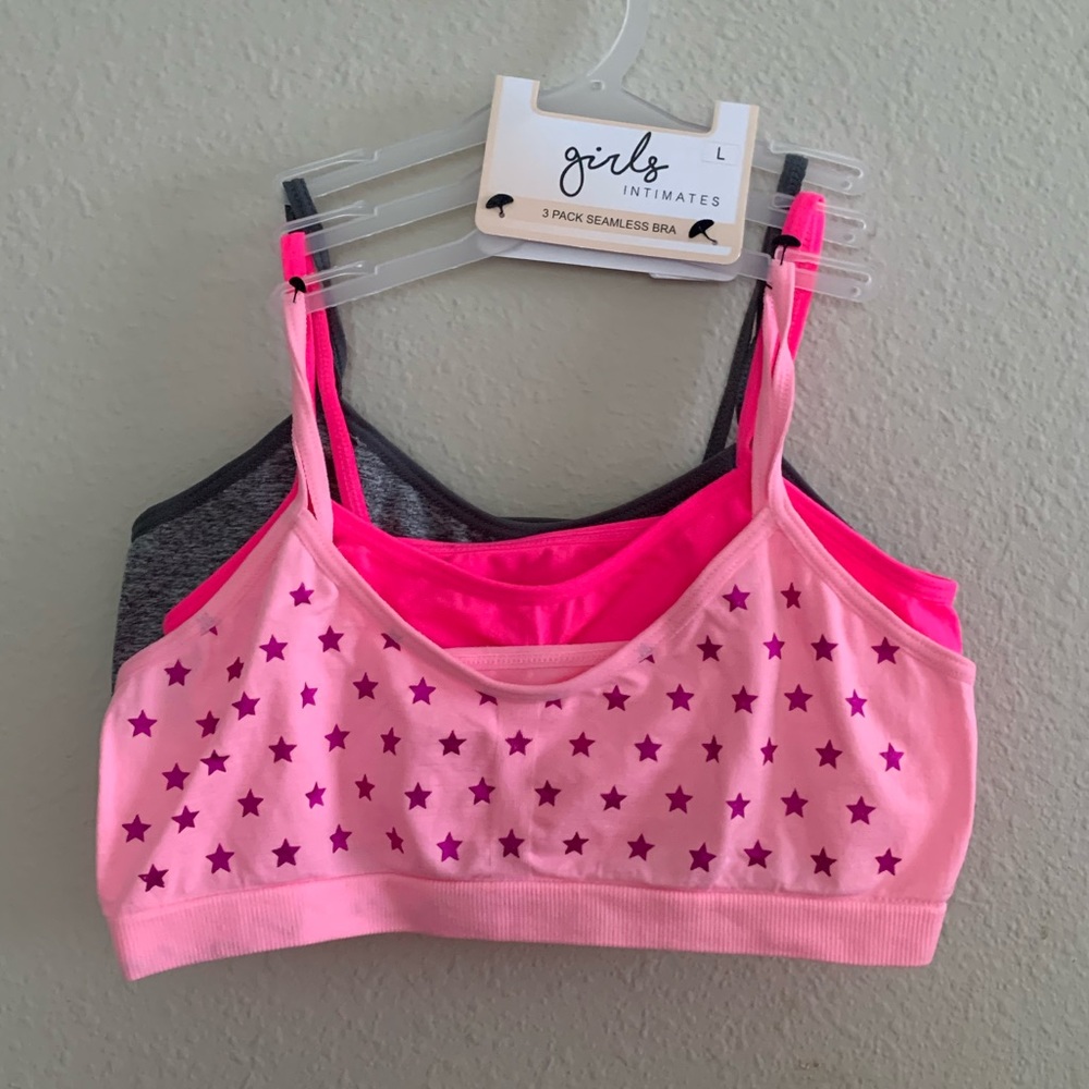 3 pack size L 12-14 pink & gray girls seamless bra/bralettes by girls intimates